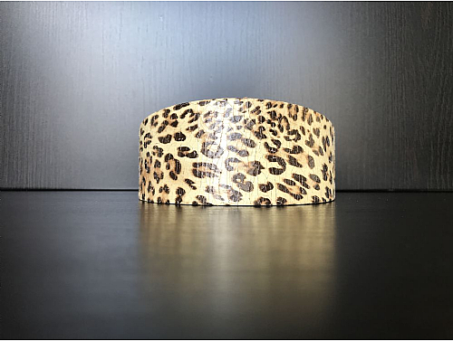 Beige Leopard Print - Whippet Leather Collar - Size M